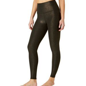 Beyond Yoga Softshine High Waisted Midi Leggings XS Black Gold Shine Spacedye